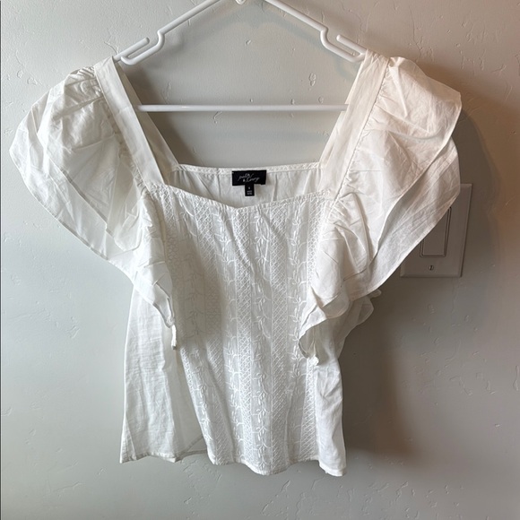 Milk & Honey Tops - White Ruffled Cap Sleeve Blouse